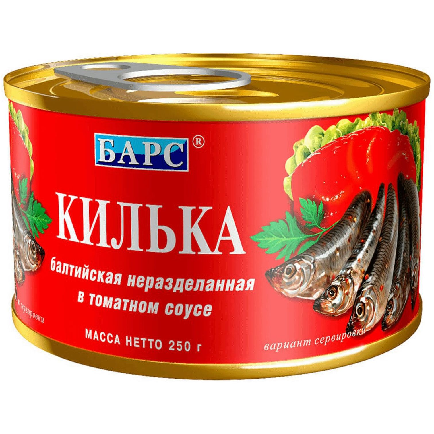Килька Балтийская неразделанная в томатном соусе Барс 250г