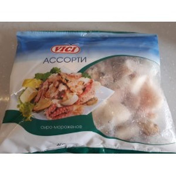 Замороженные морепродукты. Ассорти из замороженных морепродуктов. Ассорти из морепродуктов с/м из сурими в/м вичи. Vici набор морепродуктов. Ассорти из замороженных морепродуктов.
