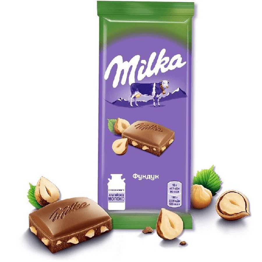 Milka шоколад молочный с дробленым орехом 85г